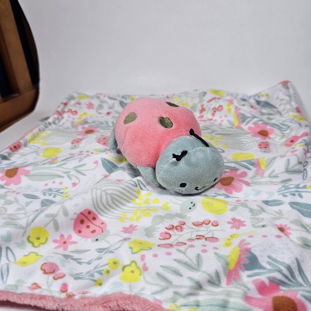 Carters Just One You Ladybug Lovey Security Blanket Floral Minky Coral Hang Tag
